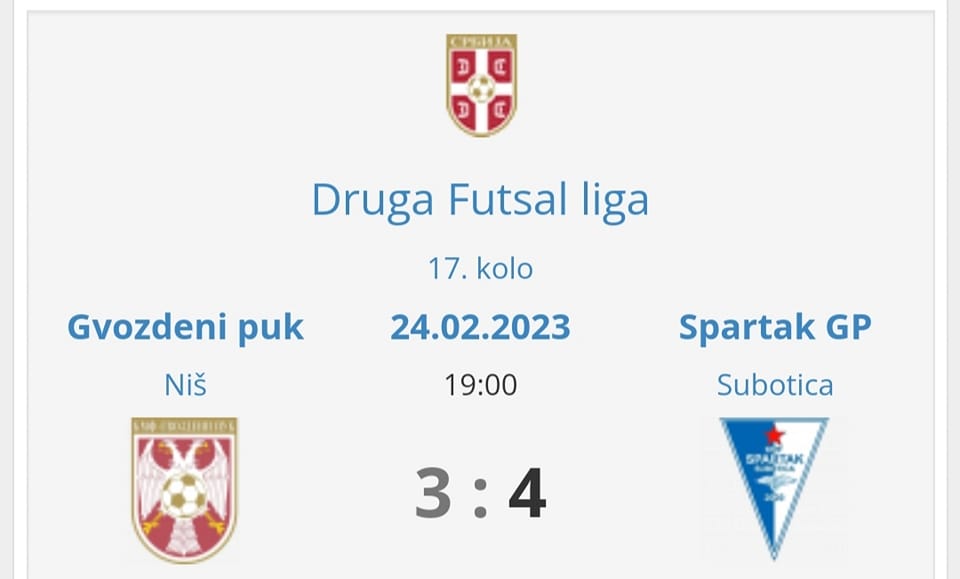 Futsaleri Spartaka na trećem mestu Druge futsal lige Srbije
